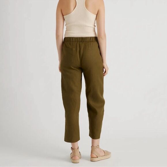 Quince 100% European Linen Cropped Pants NEW Size Medium Olive Green Pull on - Picture 3 of 10
